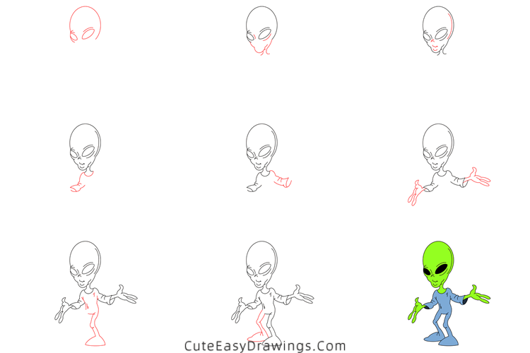 how to draw an alien - www.cuteeasydrawings.com