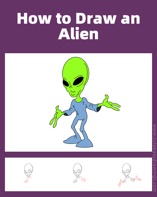 how to draw an alien - www.cuteeasydrawings.com