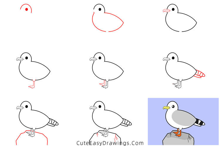 how to draw a seagull - www.cuteeasydrawings.com