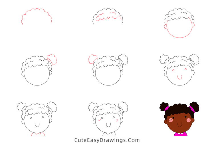 how to draw an african american girl - www.cuteeasydrawings.com