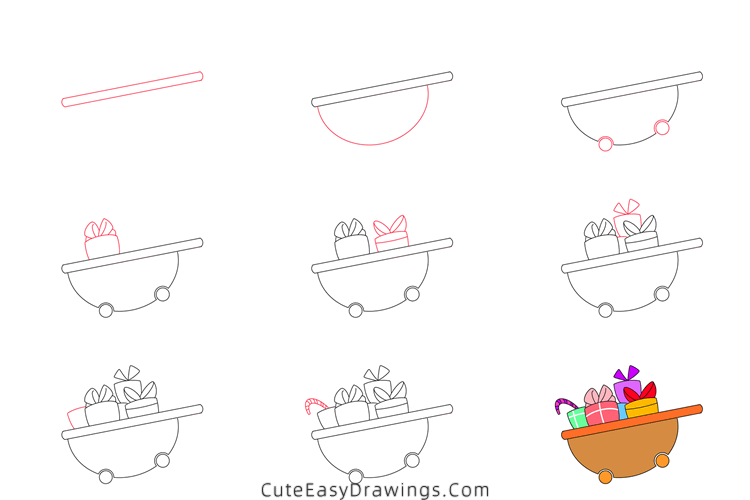 how to draw a cart full of gifts - www.cuteeasydrawings.com