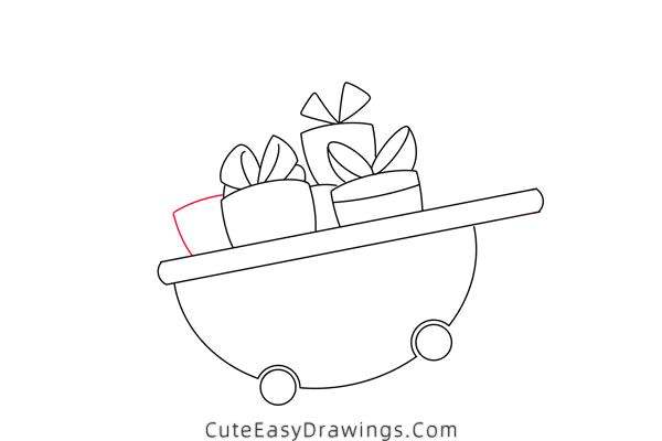 how to draw a cart full of gifts - www.cuteeasydrawings.com