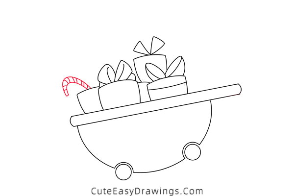 how to draw a cart full of gifts - www.cuteeasydrawings.com