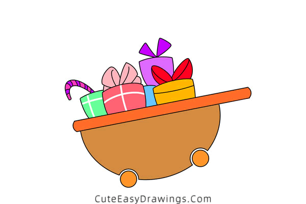 how to draw a cart full of gifts - www.cuteeasydrawings.com