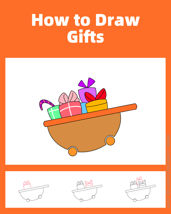 how to draw a cart full of gifts - www.cuteeasydrawings.com