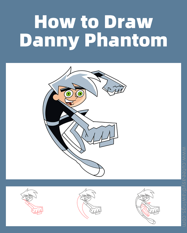 how to draw danny phantom - www.cuteeasydrawings.com