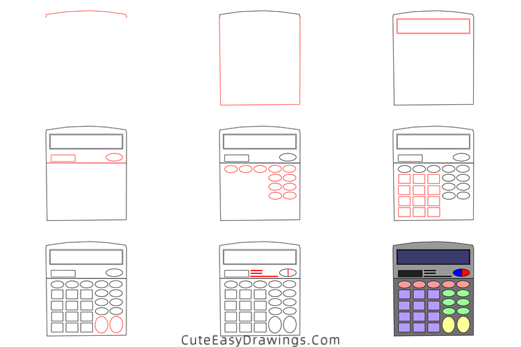 how to draw a calculator - www.cuteeasydrawings.com