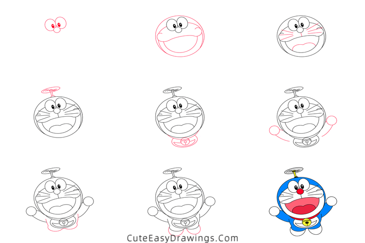 how to draw doraemon with bamboo copter - www.cuteeasydrawings.com