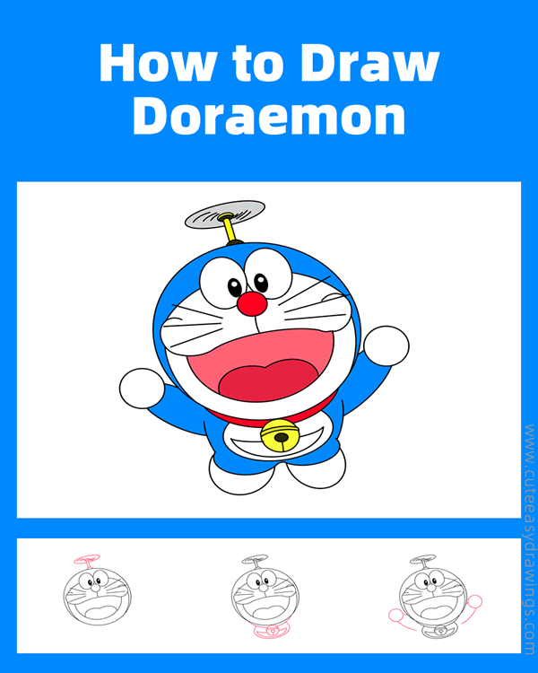 how to draw doraemon with bamboo copter - www.cuteeasydrawings.com