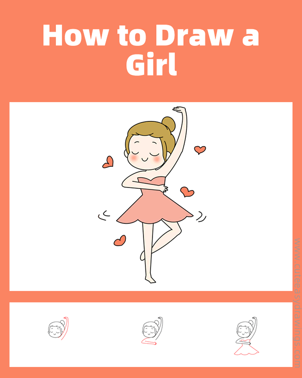 how to draw a dancing girl - www.cuteeasydrawings.com