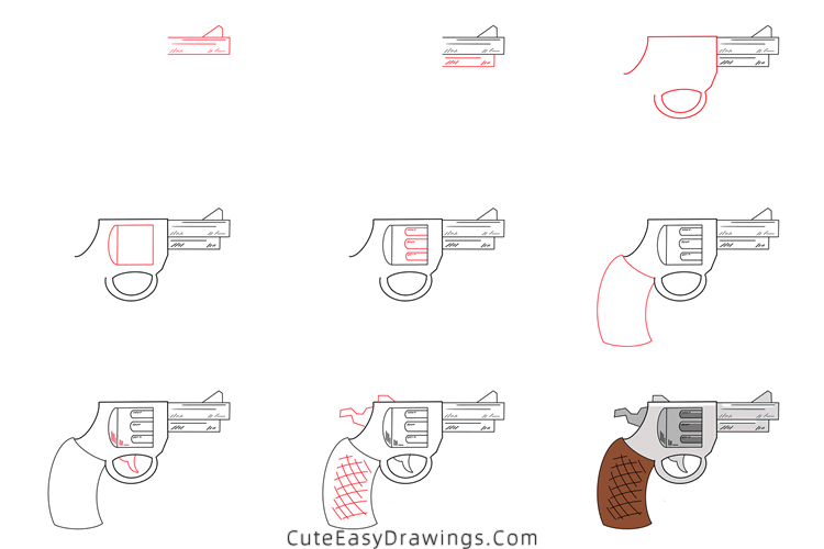 how to draw a revolver - www.cuteeasydrawings.com