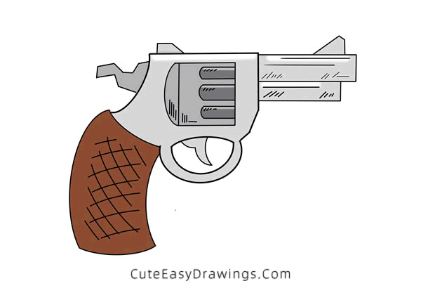 how to draw a revolver - www.cuteeasydrawings.com