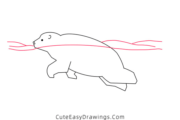 how to draw a swimming polar bear - www.cuteeasydrawings.com