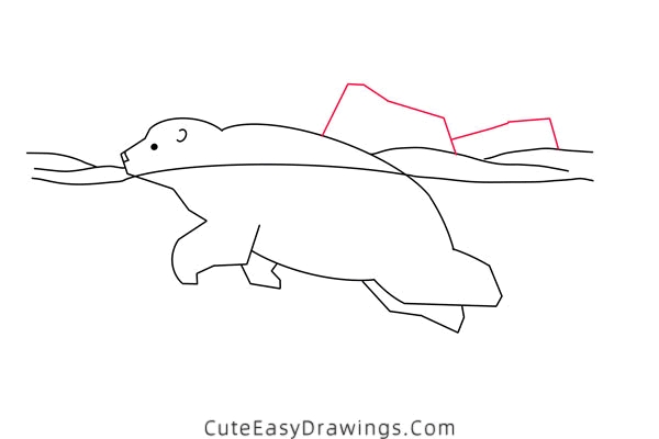 how to draw a swimming polar bear - www.cuteeasydrawings.com