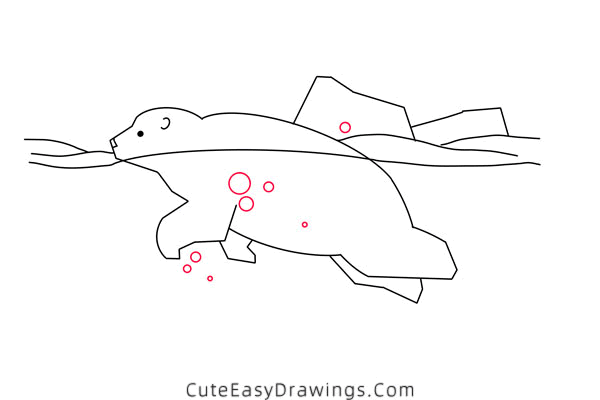 how to draw a swimming polar bear - www.cuteeasydrawings.com