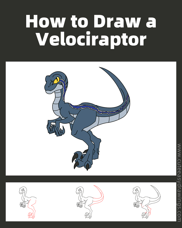 how to draw a velociraptor - www.cuteeasydrawings.com