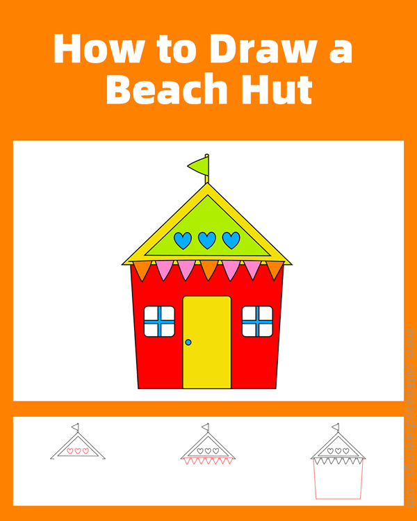 how to draw a beach hut - www.cuteeasydrawings.com