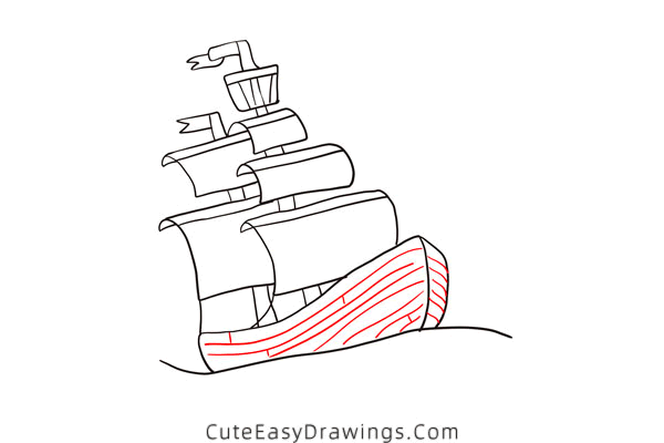 how to draw a sailing ship - www.cuteeasydrawings.com