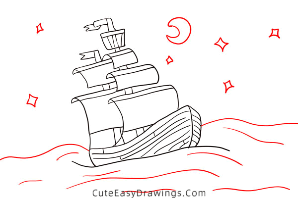 how to draw a sailing ship - www.cuteeasydrawings.com