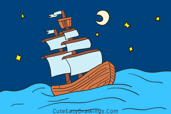 how to draw a sailing ship - www.cuteeasydrawings.com