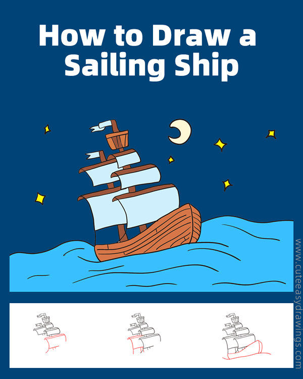 how to draw a sailing ship - www.cuteeasydrawings.com