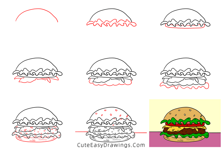 how to draw a hamburger - www.cuteeasydrawings.com