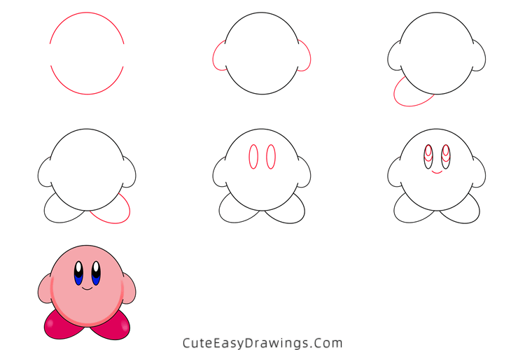 how to draw kirby - www.cuteeasydrawings.com