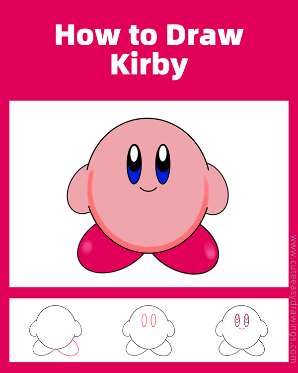 how to draw kirby - www.cuteeasydrawings.com