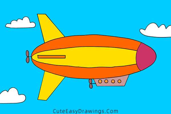 how to draw an airship - www.cuteeasydrawings.com