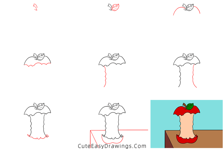 how to draw an apple core - www.cuteeasydrawings.com