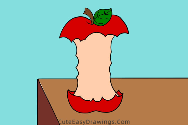 how to draw an apple core - www.cuteeasydrawings.com