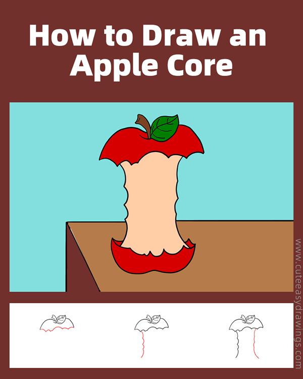 how to draw an apple core - www.cuteeasydrawings.com