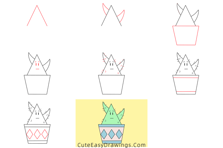 how to draw a cactus in a pot - www.cuteeasydrawings.com