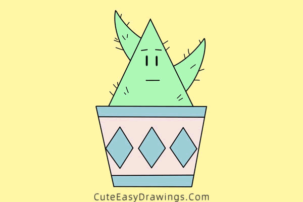 how to draw a cactus in a pot - www.cuteeasydrawings.com