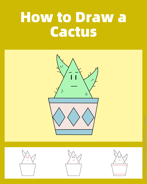 how to draw a cactus in a pot - www.cuteeasydrawings.com