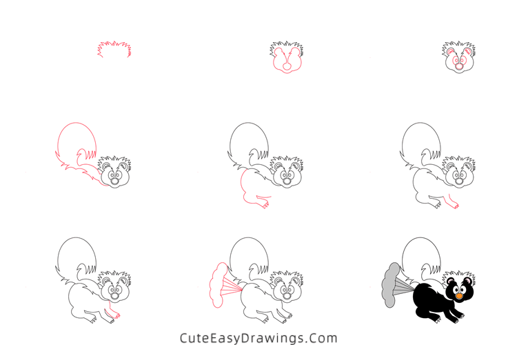 how to draw a skunk - www.cuteeasydrawings.com