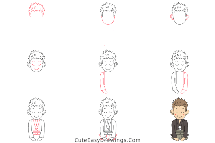 how to draw a japanese man - www.cuteeasydrawings.com