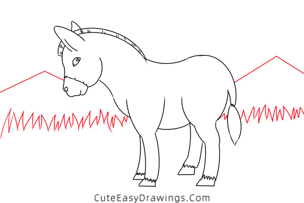 how to draw a donkey - www.cuteeasydrawings.com