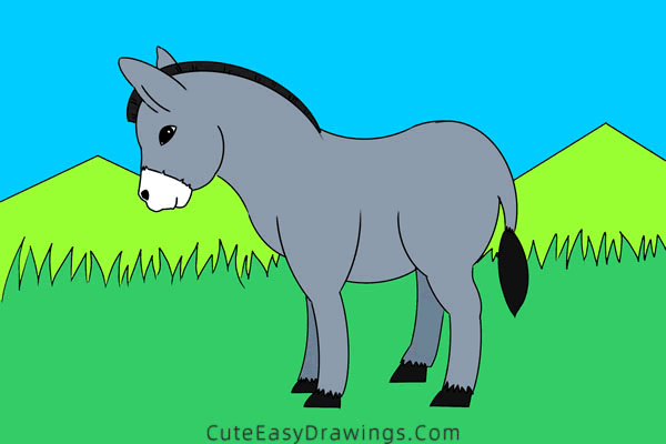 how to draw a donkey - www.cuteeasydrawings.com