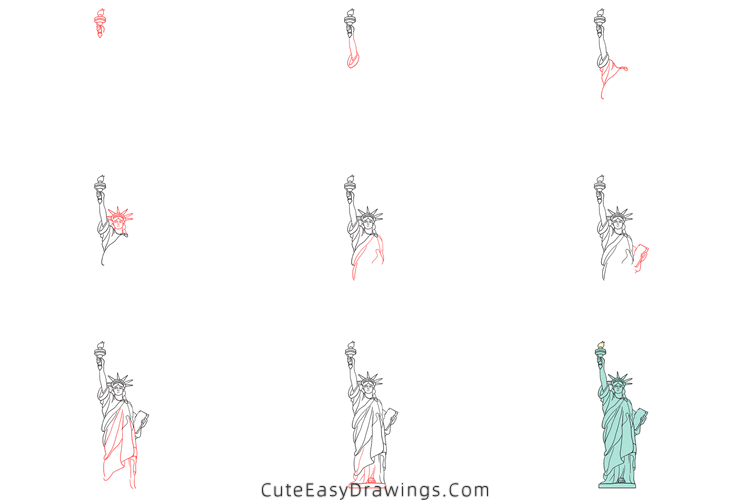 how to draw the statue of liberty - www.cuteeasydrawings.com