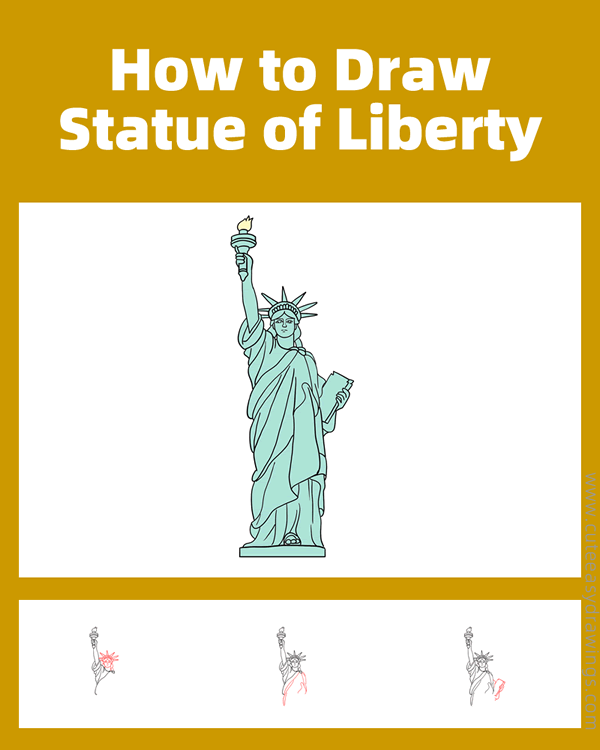 how to draw the statue of liberty - www.cuteeasydrawings.com