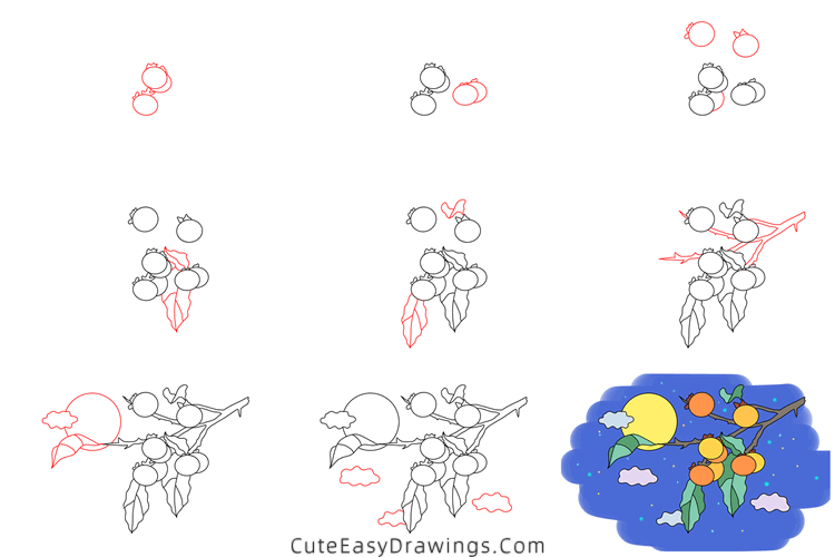 how to draw an autumn night scene - www.cuteeasydrawings.com