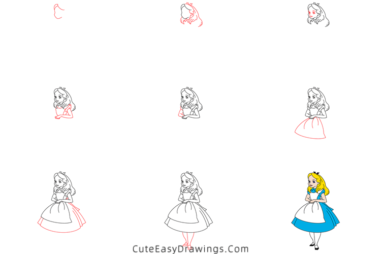 how to draw alice - www.cuteeasydrawings.com