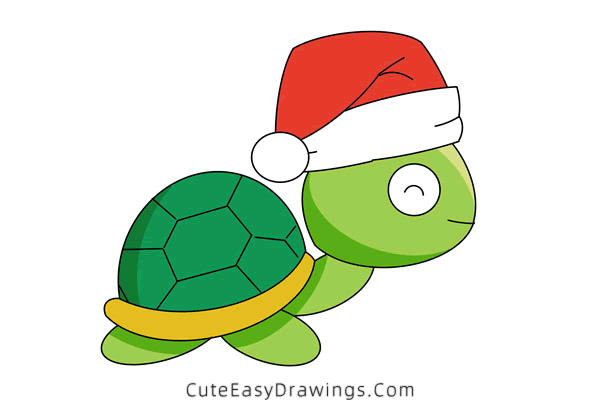 how to draw a christmas turtle - www.cuteeasydrawings.com