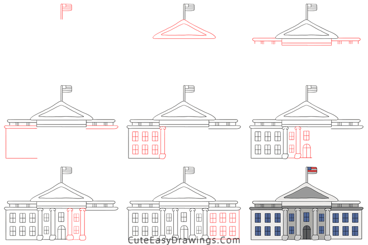 how to draw the white house easy - www.cuteeasydrawings.com