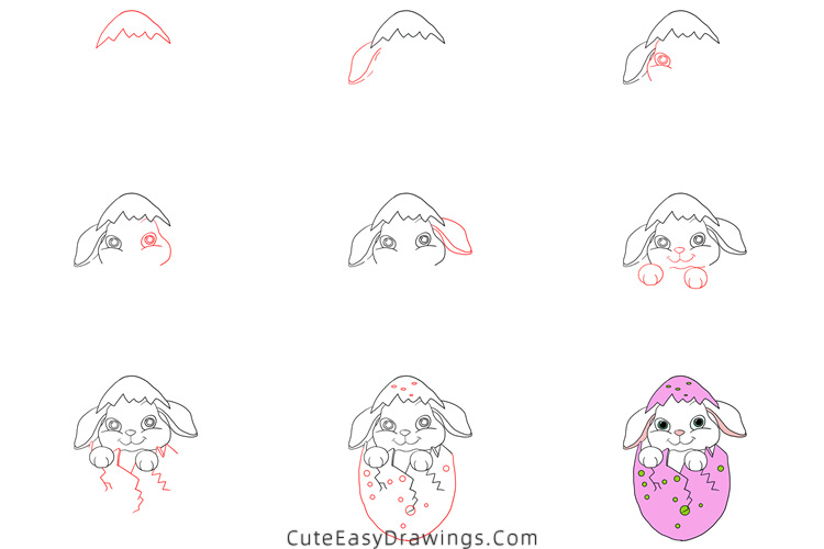 how to draw an easter bunny - www.cuteeasydrawings.com