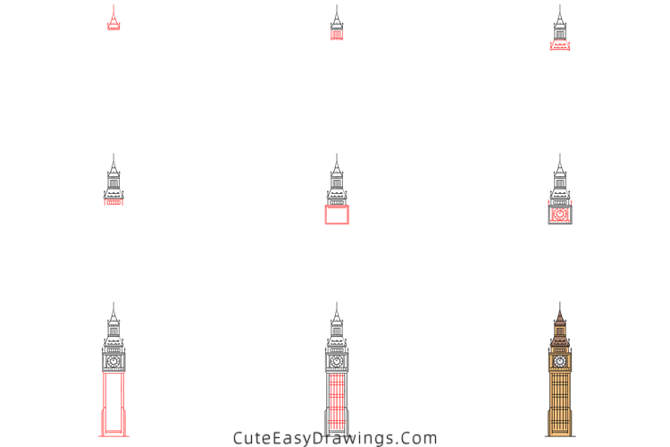 how to draw big ben - www.cuteeasydrawings.com