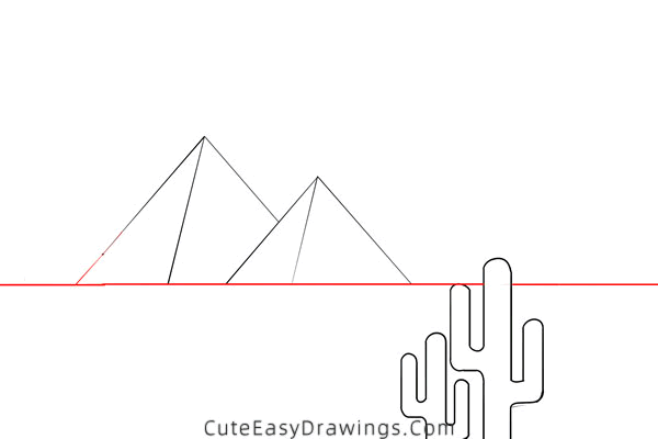 how to draw desert pyramids - www.cuteeasydrawings.com