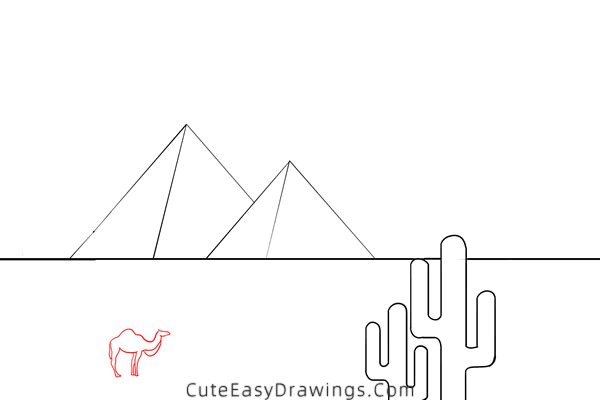 how to draw desert pyramids - www.cuteeasydrawings.com