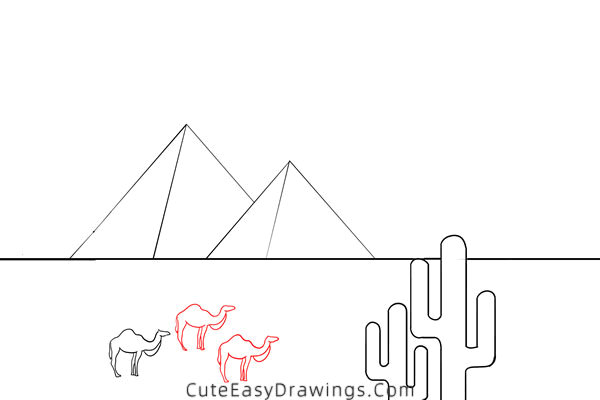 how to draw desert pyramids - www.cuteeasydrawings.com